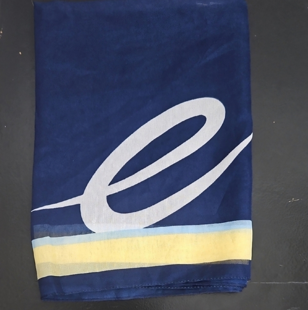 Retro Navy Blue Scarf with Yellow and White Accents